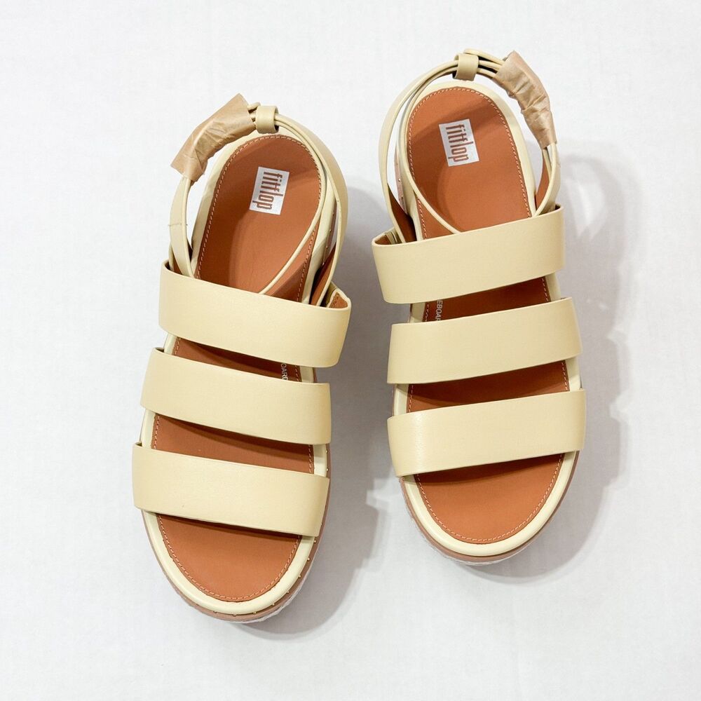 FITFLOP NWB Sz 9 Pale Yellow Leather Eloise Espadrille Wedge Sandals - Picture 6 of 10